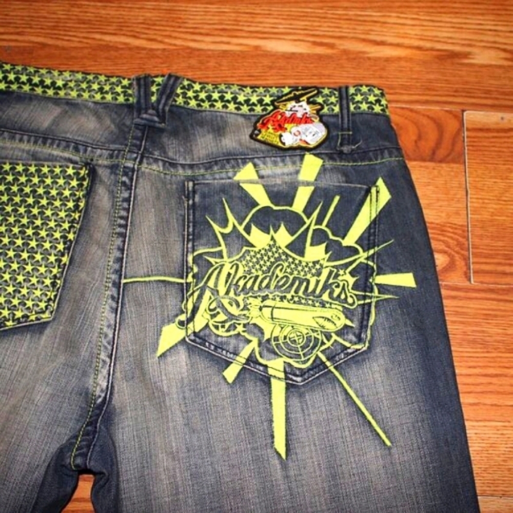 Vintage Akademiks Y2K Hip Hop Jeans 38x32 Baggy Streetwear Graphic 100% Cotton - Picture 10 of 14